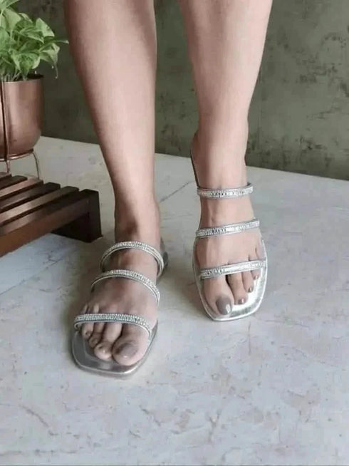 Womens Silver Shimmer Flats